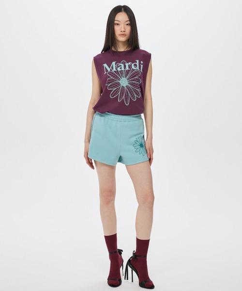 Mardi Mercredi(マルディメクルディ)の「MINI SWEAT SHORTS FLOWER / ミニ スウェット ショーツ フラワー(スウェットパンツ・レディース・ミント/パープル・FREE)」の4枚目の写真