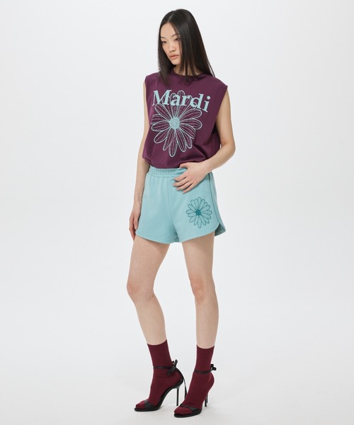 Mardi Mercredi(マルディメクルディ)の「MINI SWEAT SHORTS FLOWER / ミニ スウェット ショーツ フラワー(スウェットパンツ・レディース・ミント/パープル・FREE)」の5枚目の写真