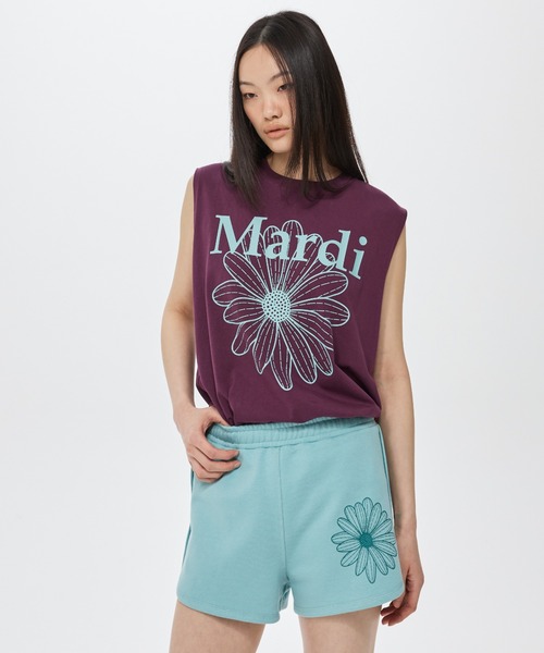 Mardi Mercredi(マルディメクルディ)の「MINI SWEAT SHORTS FLOWER / ミニ スウェット ショーツ フラワー(スウェットパンツ・レディース・ミント/パープル・FREE)」の3枚目の写真
