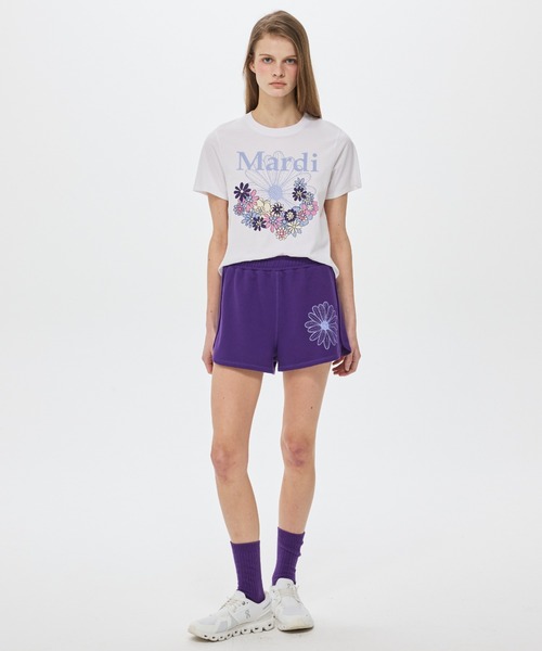 Mardi Mercredi(マルディメクルディ)の「MINI SWEAT SHORTS FLOWER / ミニ スウェット ショーツ フラワー(スウェットパンツ・レディース・ミント/パープル・FREE)」の22枚目の写真