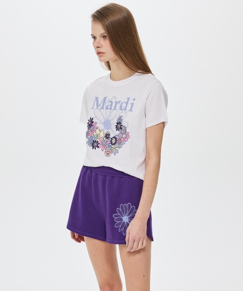 Mardi Mercredi(マルディメクルディ)の「MINI SWEAT SHORTS FLOWER / ミニ スウェット ショーツ フラワー(スウェットパンツ・レディース・ミント/パープル・FREE)」の15枚目の写真
