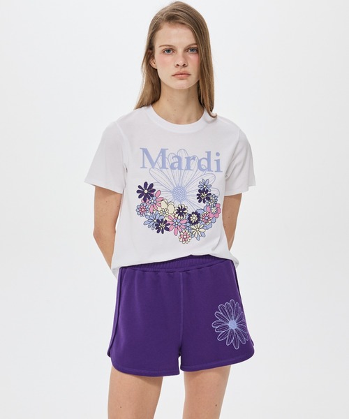 Mardi Mercredi(マルディメクルディ)の「MINI SWEAT SHORTS FLOWER / ミニ スウェット ショーツ フラワー(スウェットパンツ・レディース・ミント/パープル・FREE)」の14枚目の写真