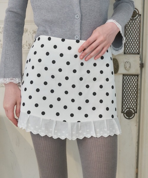 Birthday room（バースデイルーム）の「ドットレースSK/Polka-dot lace skirt（スカート・レディース・ホワイト/ブラック・FREE）」の3枚目の写真