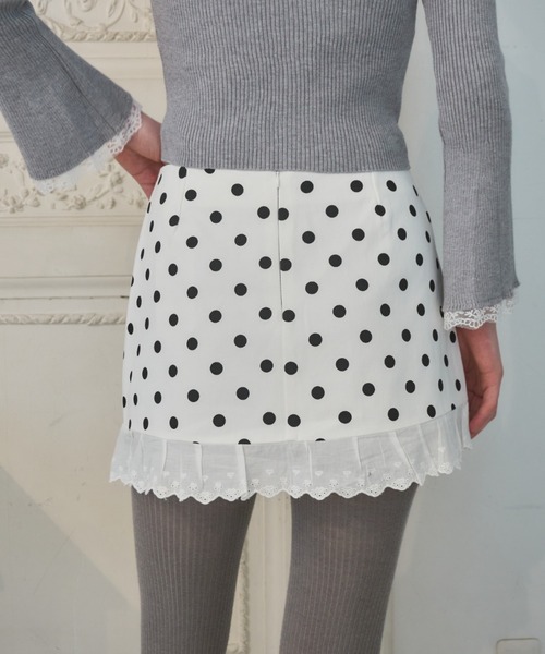 Birthday room（バースデイルーム）の「ドットレースSK/Polka-dot lace skirt（スカート・レディース・ホワイト/ブラック・FREE）」の4枚目の写真