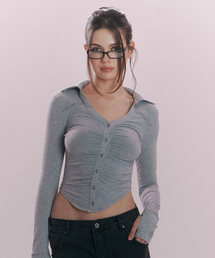 Mamie Snap Button Slim Shirts (Melange Grey)