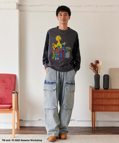 Ha-Li-C STORE（ハリックストア）の「【セサミストリート】切替チェックスウェット（スウェット・メンズ・ネイビー/チャコールグレー/オフホワイト・MEDIUM/LARGE/X-LARGE）」の12枚目の写真