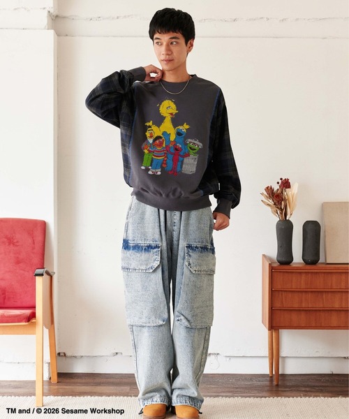 Ha-Li-C STORE（ハリックストア）の「【セサミストリート】切替チェックスウェット（スウェット・メンズ・ネイビー/チャコールグレー/オフホワイト・MEDIUM/LARGE/X-LARGE）」の13枚目の写真