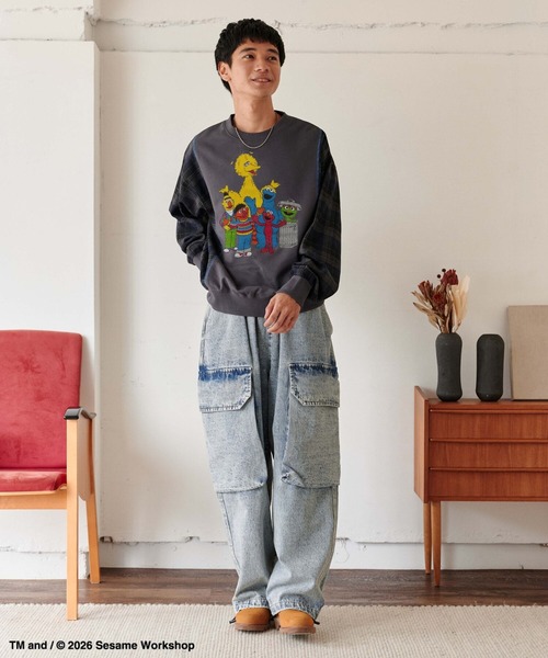 Ha-Li-C STORE（ハリックストア）の「【セサミストリート】切替チェックスウェット（スウェット・メンズ・ネイビー/チャコールグレー/オフホワイト・MEDIUM/LARGE/X-LARGE）」の14枚目の写真