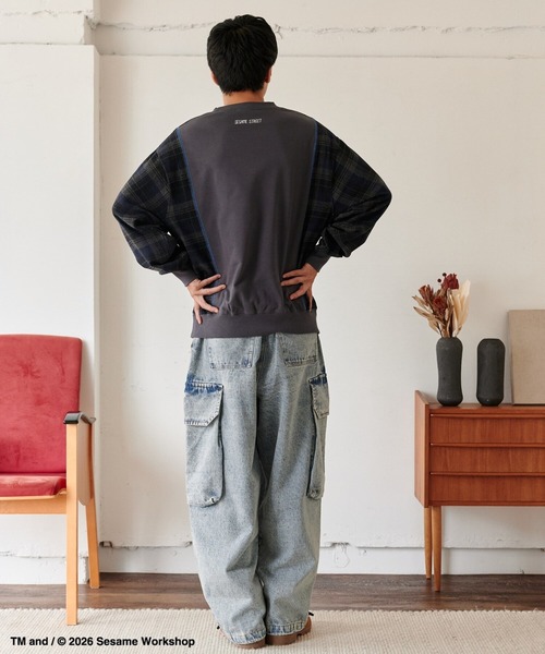 Ha-Li-C STORE（ハリックストア）の「【セサミストリート】切替チェックスウェット（スウェット・メンズ・ネイビー/チャコールグレー/オフホワイト・MEDIUM/LARGE/X-LARGE）」の15枚目の写真