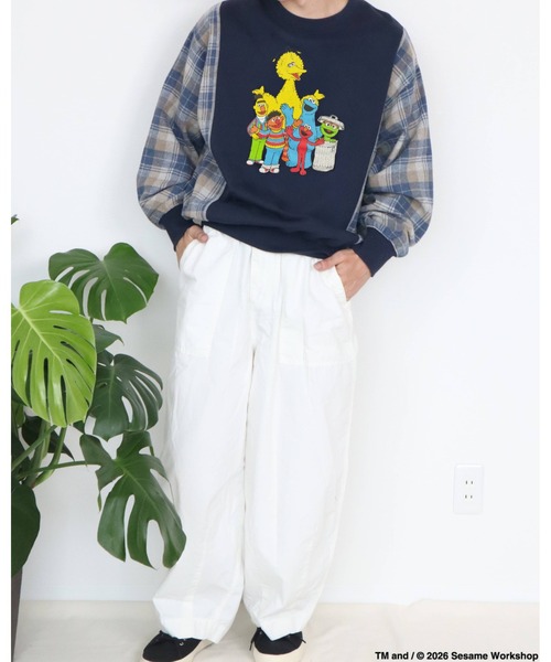 Ha-Li-C STORE（ハリックストア）の「【セサミストリート】切替チェックスウェット（スウェット・メンズ・ネイビー/チャコールグレー/オフホワイト・MEDIUM/LARGE/X-LARGE）」の21枚目の写真