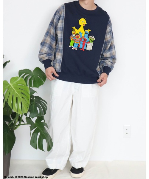 Ha-Li-C STORE（ハリックストア）の「【セサミストリート】切替チェックスウェット（スウェット・メンズ・ネイビー/チャコールグレー/オフホワイト・MEDIUM/LARGE/X-LARGE）」の22枚目の写真