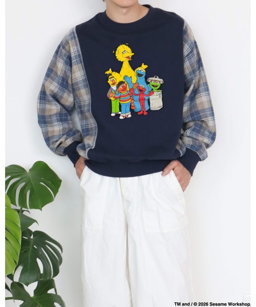 Ha-Li-C STORE（ハリックストア）の「【セサミストリート】切替チェックスウェット（スウェット・メンズ・ネイビー/チャコールグレー/オフホワイト・MEDIUM/LARGE/X-LARGE）」の20枚目の写真