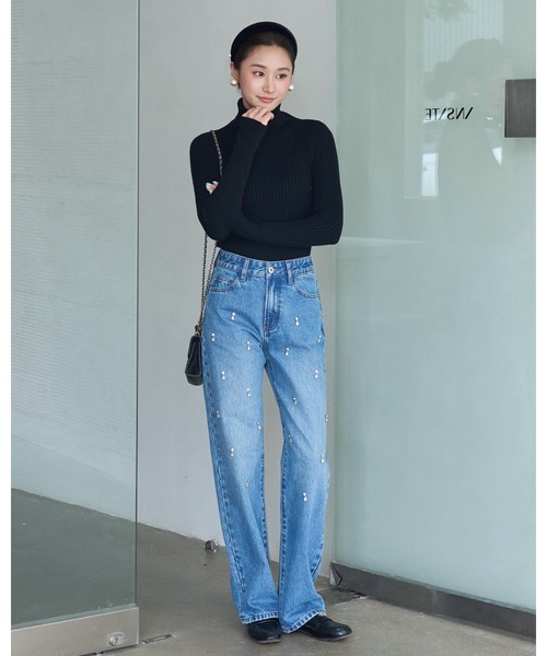 BIRTHDAY BASH（バースデイバッシュ）の「HIGH NECK SIMPLE KNIT（ハイネックシンプルニット）（ニット/セーター・レディース・ホワイト/ブラック・FREE）」の6枚目の写真
