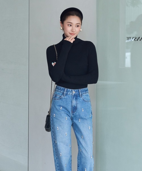 BIRTHDAY BASH（バースデイバッシュ）の「HIGH NECK SIMPLE KNIT（ハイネックシンプルニット）（ニット/セーター・レディース・ホワイト/ブラック・FREE）」の5枚目の写真