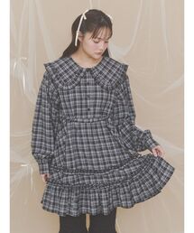 チェック丸襟ミニワンピース