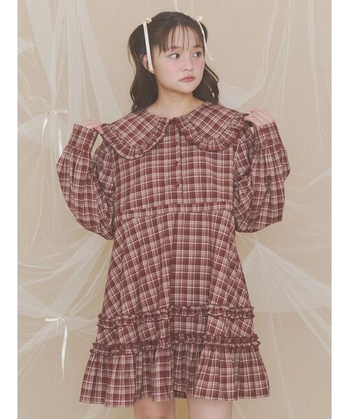 merry jenny(メリージェニー)の「チェック丸襟ミニワンピース(ワンピース・レディース・ブラック/レッド/ベージュ・FREE)」の4枚目の写真