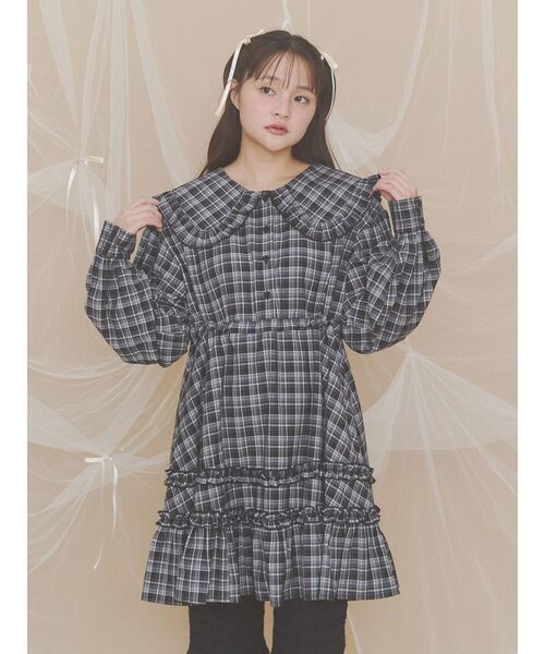 merry jenny(メリージェニー)の「チェック丸襟ミニワンピース(ワンピース・レディース・ブラック/レッド/ベージュ・FREE)」の9枚目の写真