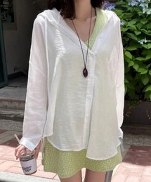 フード付き薄手リラックスシャツ