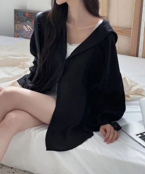 FLINEA(フリネア)の「フード付き薄手リラックスシャツ(シャツ/ブラウス・レディース・ホワイト/ブラック/ブルー・FREE)」の10枚目の写真