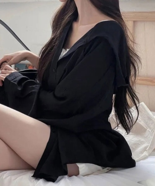 FLINEA(フリネア)の「フード付き薄手リラックスシャツ(シャツ/ブラウス・レディース・ホワイト/ブラック/ブルー・FREE)」の8枚目の写真