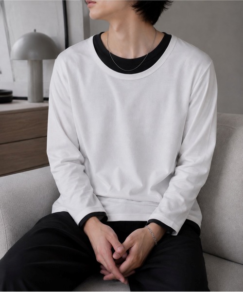 CERCA(チェルカ)の「【Bls】 【ZM】【Bling Leads】レイヤード風 UネックロンTEE(Tシャツ/カットソー・メンズ・チャコール/その他/アッシュグレー/ホワイト/ブラック・LARGE/X-LARGE/MEDIUM)」の1枚目の写真