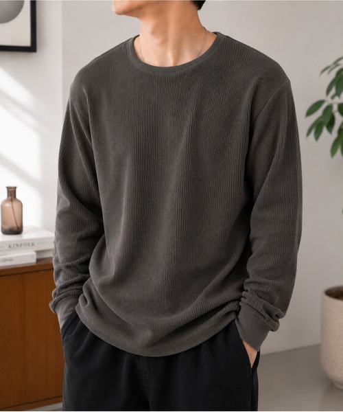 UP START（アップスタート）の「【Bls】 【ZM】【Bling Leads】サーマルワッフル クルーネック長袖TEE(BL)（Tシャツ/カットソー・メンズ・ブラウン/チャコールグレー/ライトブルー/アイボリー・LARGE/X-LARGE/MEDIUM）」の2枚目の写真