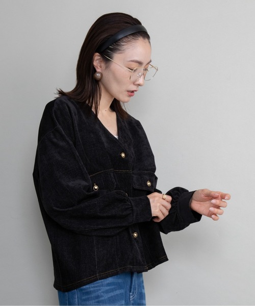 lodie(ロディ)の「ベロアデニムノーカラージャケット(ノーカラージャケット・レディース・ネイビー/ブラック・FREE)」の13枚目の写真