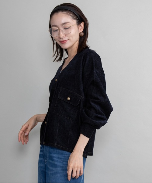 lodie(ロディ)の「ベロアデニムノーカラージャケット(ノーカラージャケット・レディース・ネイビー/ブラック・FREE)」の19枚目の写真