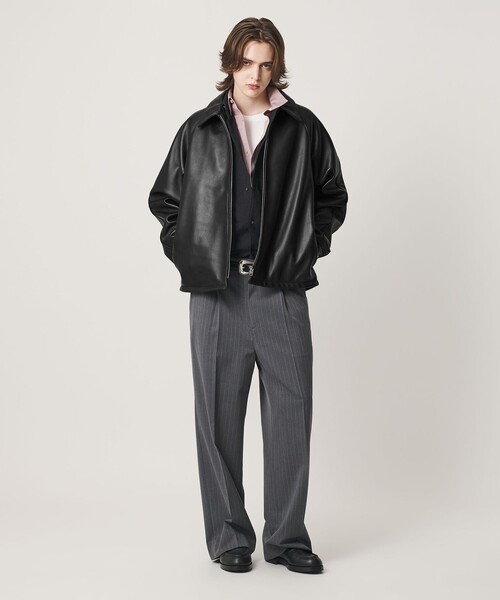 Schott（ショット）の「【別注】＜Schott＞レザー チェック ブルゾン（その他アウター・メンズ・ブラック・M/L/XL）」の2枚目の写真