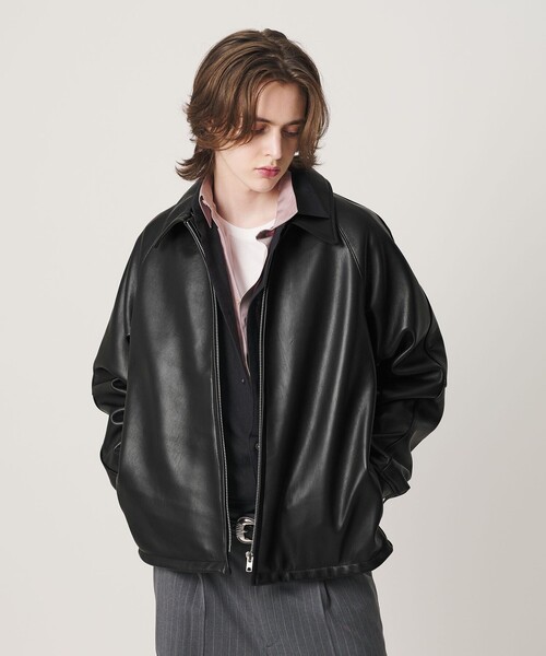 Schott（ショット）の「【別注】＜Schott＞レザー チェック ブルゾン（その他アウター・メンズ・ブラック・M/L/XL）」の3枚目の写真