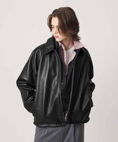 Schott（ショット）の「【別注】＜Schott＞レザー チェック ブルゾン（その他アウター・メンズ・ブラック・M/L/XL）」の4枚目の写真
