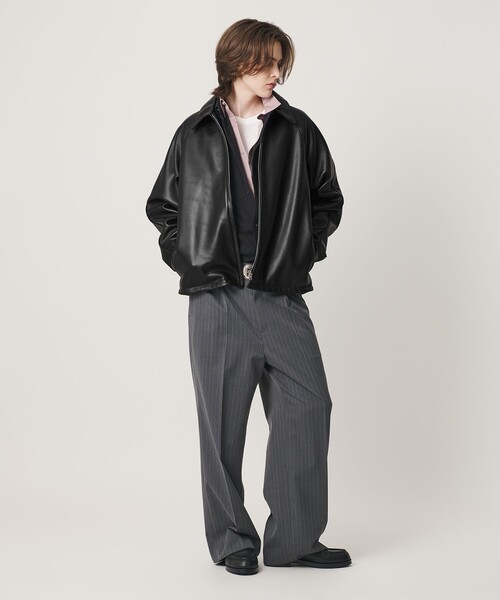 Schott（ショット）の「【別注】＜Schott＞レザー チェック ブルゾン（その他アウター・メンズ・ブラック・M/L/XL）」の5枚目の写真
