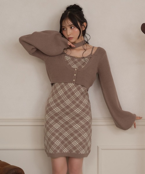 apres jour(アプレジュール)の「【3点セット】レイヤードチェックニットミニワンピース(ワンピース・レディース・ブラック/スモークピンク/ライトベージュ・SMALL/MEDIUM/X-LARGE)」の3枚目の写真