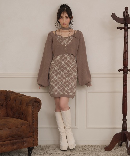 apres jour(アプレジュール)の「【3点セット】レイヤードチェックニットミニワンピース(ワンピース・レディース・ブラック/スモークピンク/ライトベージュ・SMALL/MEDIUM/X-LARGE)」の4枚目の写真
