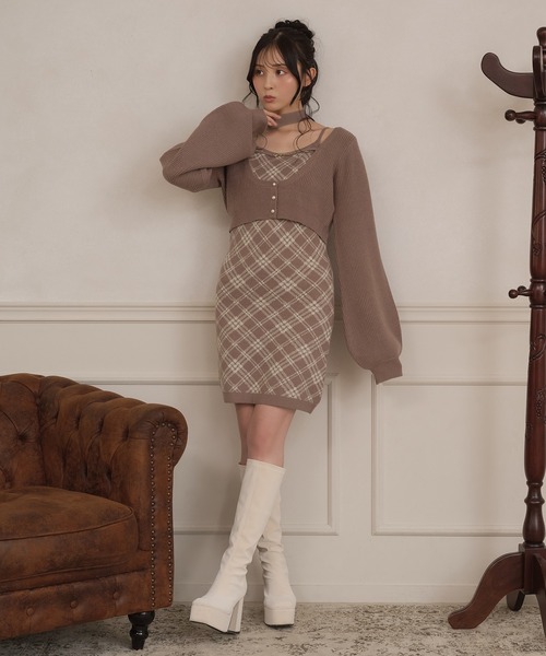apres jour(アプレジュール)の「【3点セット】レイヤードチェックニットミニワンピース(ワンピース・レディース・ブラック/スモークピンク/ライトベージュ・SMALL/MEDIUM/X-LARGE)」の5枚目の写真