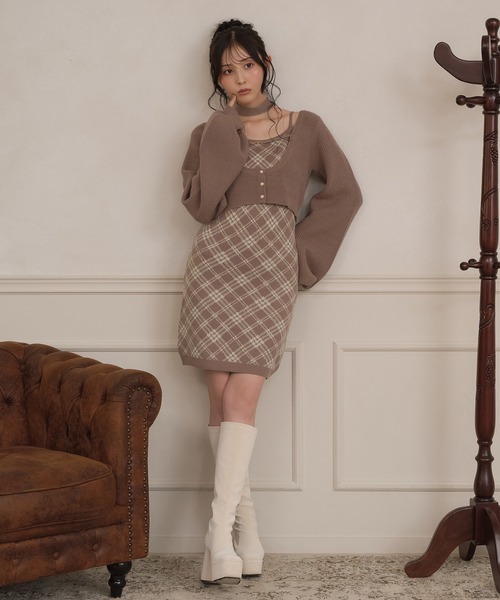 apres jour(アプレジュール)の「【3点セット】レイヤードチェックニットミニワンピース(ワンピース・レディース・ブラック/スモークピンク/ライトベージュ・SMALL/MEDIUM/X-LARGE)」の6枚目の写真