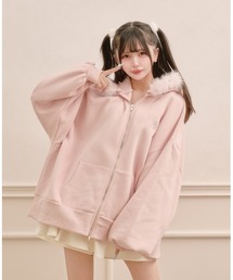 ファー付きダブルジップパーカー