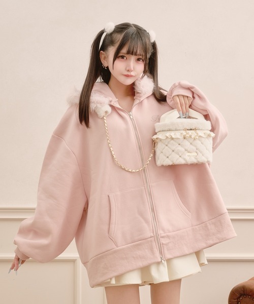 Pal elfy（パルエルフィー）の「ファー付きダブルジップパーカー（パーカー・レディース・オフホワイト/ブラック/ピンク/チャコールグレー・フリー）」の11枚目の写真