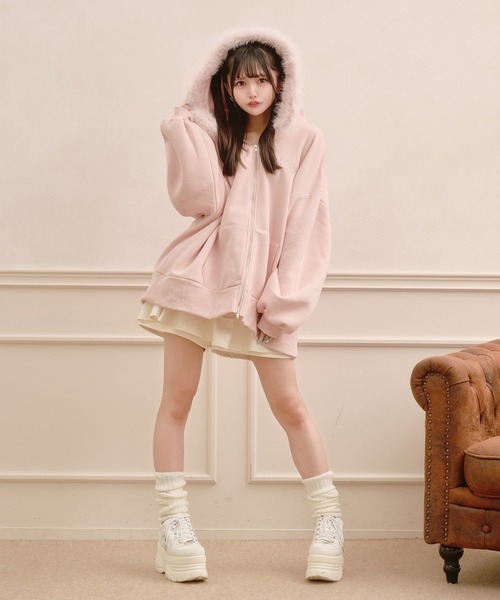 Pal elfy（パルエルフィー）の「ファー付きダブルジップパーカー（パーカー・レディース・オフホワイト/ブラック/ピンク/チャコールグレー・フリー）」の21枚目の写真