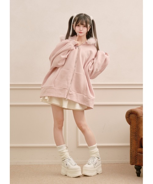 Pal elfy（パルエルフィー）の「ファー付きダブルジップパーカー（パーカー・レディース・オフホワイト/ブラック/ピンク/チャコールグレー・フリー）」の15枚目の写真