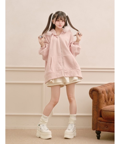 Pal elfy（パルエルフィー）の「ファー付きダブルジップパーカー（パーカー・レディース・オフホワイト/ブラック/ピンク/チャコールグレー・フリー）」の16枚目の写真