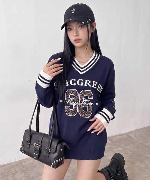 non-hedge(ノンヘッジ)の「ヒョウ柄ナンバリングニットトップス(ニット/セーター・レディース・オフホワイト/ネイビー・FREE)」の20枚目の写真