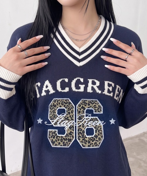 non-hedge(ノンヘッジ)の「ヒョウ柄ナンバリングニットトップス(ニット/セーター・レディース・オフホワイト/ネイビー・FREE)」の19枚目の写真