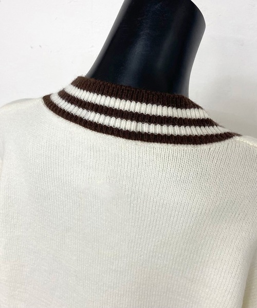 non-hedge(ノンヘッジ)の「ヒョウ柄ナンバリングニットトップス(ニット/セーター・レディース・オフホワイト/ネイビー・FREE)」の7枚目の写真