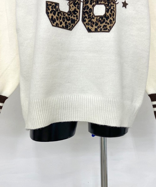 non-hedge(ノンヘッジ)の「ヒョウ柄ナンバリングニットトップス(ニット/セーター・レディース・オフホワイト/ネイビー・FREE)」の9枚目の写真