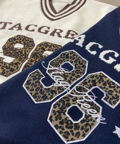 non-hedge(ノンヘッジ)の「ヒョウ柄ナンバリングニットトップス(ニット/セーター・レディース・オフホワイト/ネイビー・FREE)」の13枚目の写真