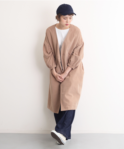 MERLOT（メルロー）の「ピーチウエストリボンボリューム袖スプリングコート501-4591（その他アウター・レディース・ネイビー/キャメル/ブラック/ピンクベージュ/カーキ・FREE）」の4枚目の写真