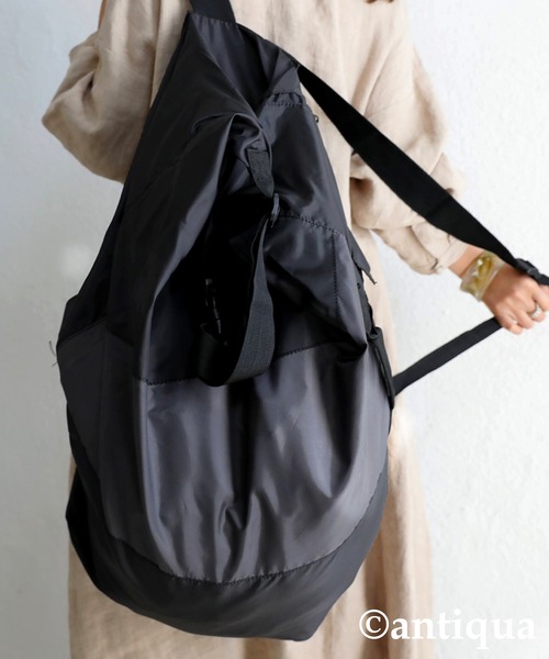 antiqua(アンティカ)の「収納式エコバッグ(バックパック/リュック・メンズ・ブラック/ネイビー/ブラック系その他/カーキ/グレー・FREE)」の18枚目の写真