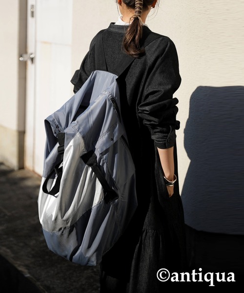 antiqua(アンティカ)の「収納式エコバッグ(バックパック/リュック・メンズ・ブラック/ネイビー/ブラック系その他/カーキ/グレー・FREE)」の22枚目の写真