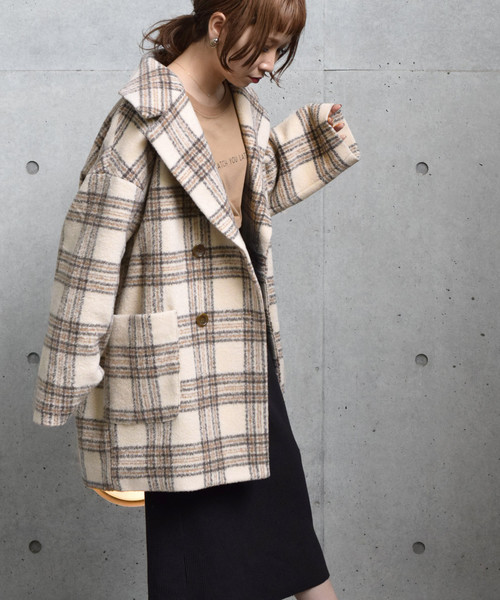 シャギーチェックジャケット アイボリー52 シャギーチェックジャケット アイボリー52